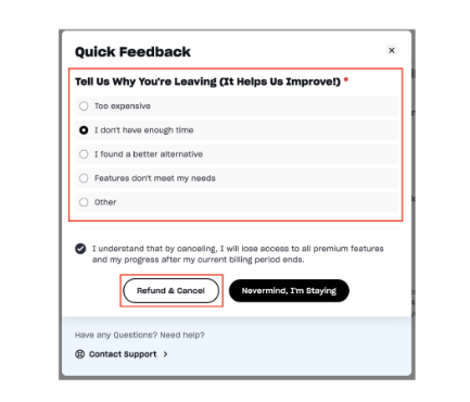 Choose a refund reason