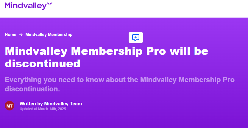 Mindvalley Pro Pro Discontinued Screenshot