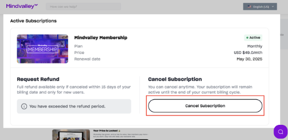 Select Cancel Subscription